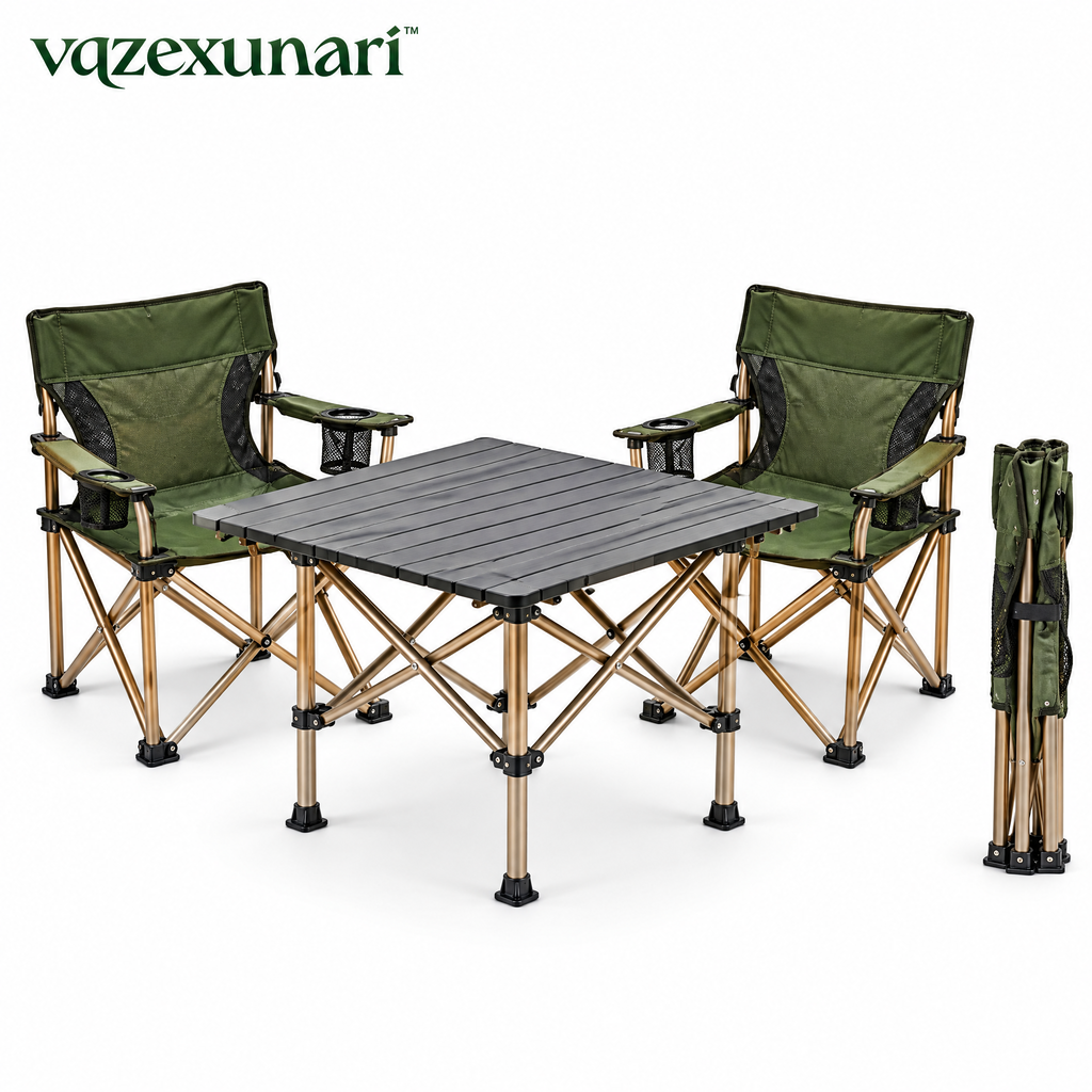 vqzexunari™ BaseCamp Folding Table & Chair Set