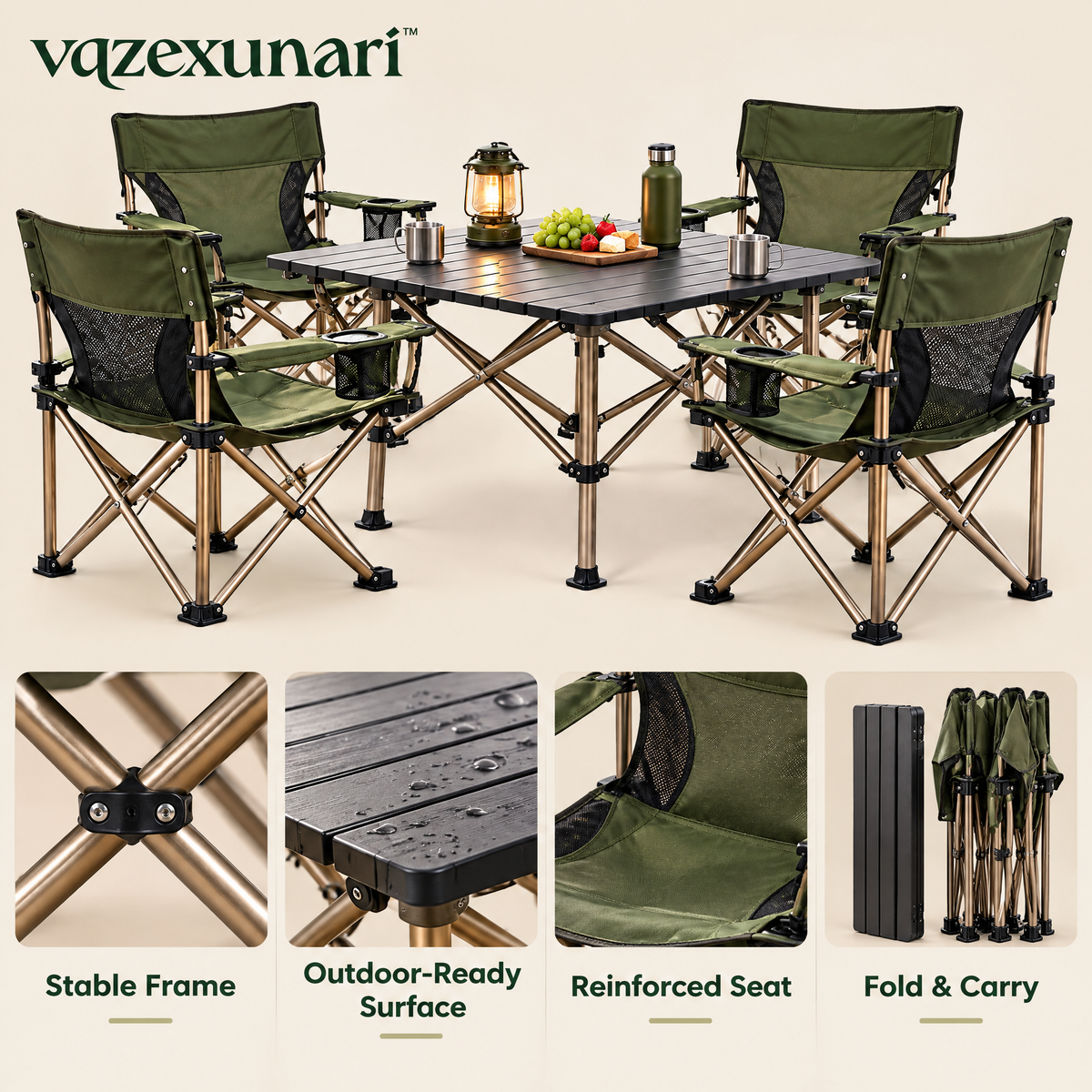 vqzexunari™ BaseCamp Folding Table & Chair Set