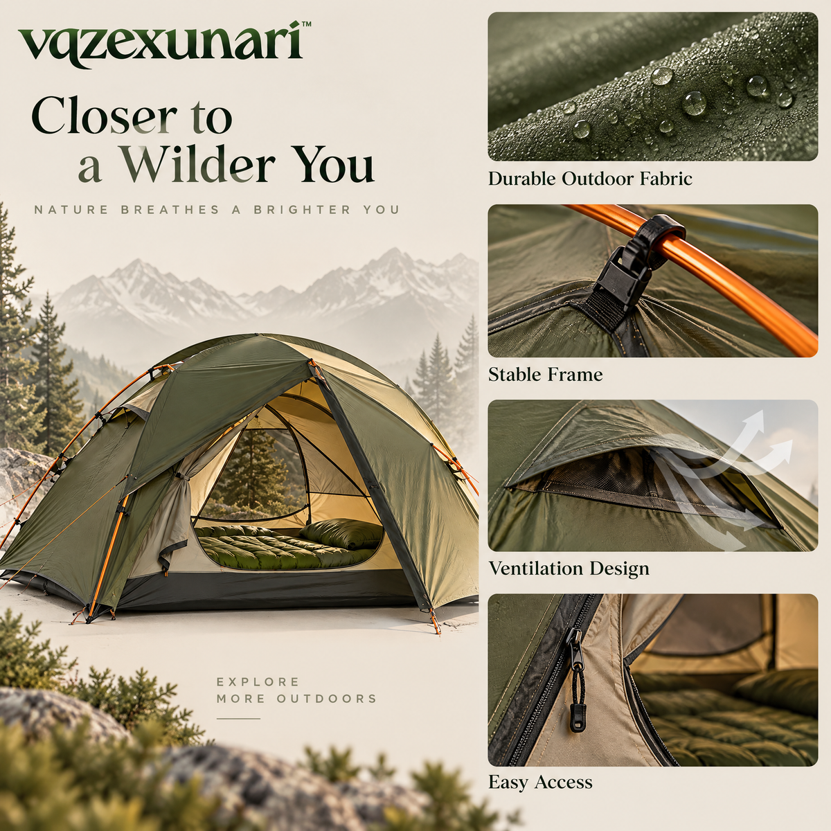 vqzexunari™ RidgeNest 2P Trekking Tent