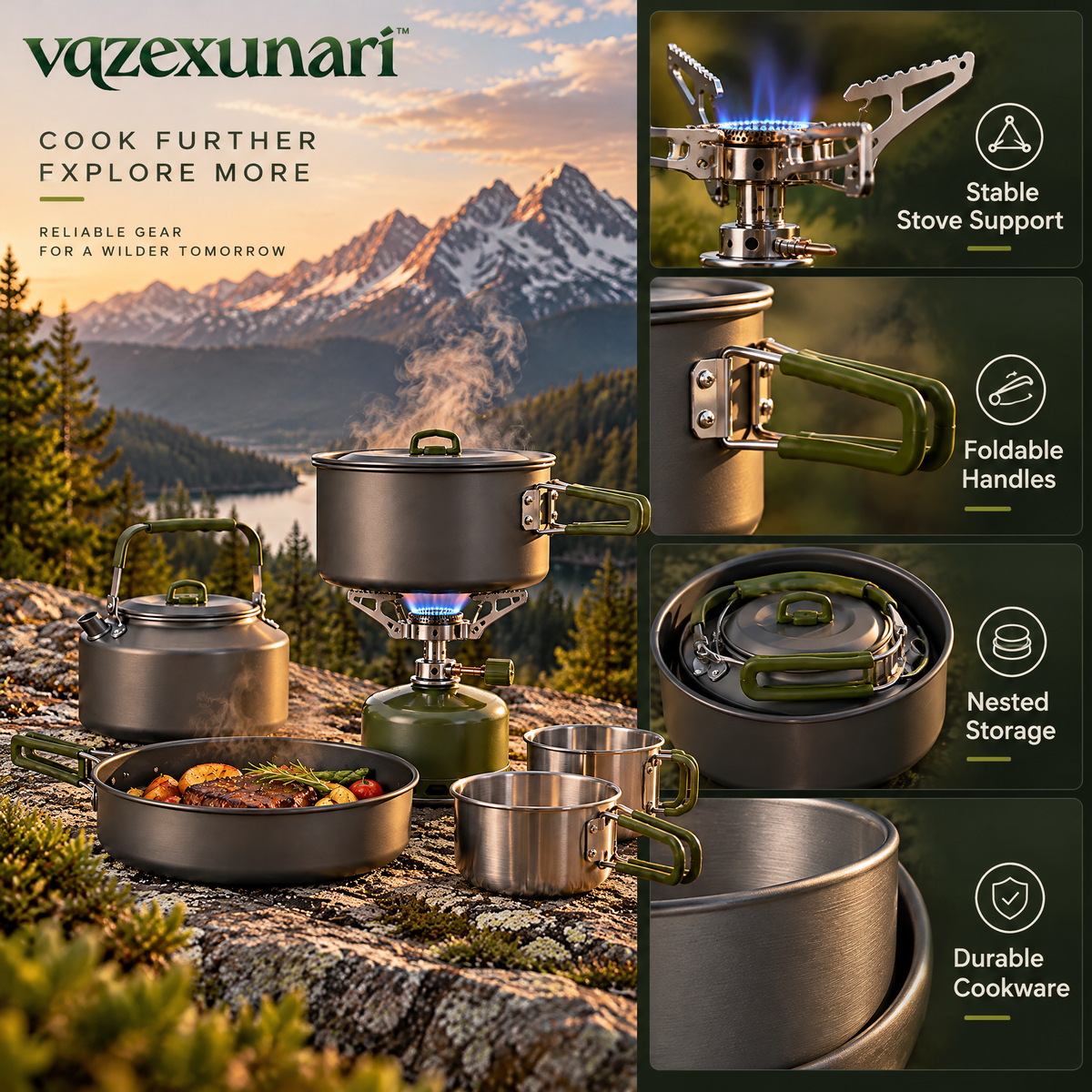 vqzexunari™ TrailCook Stove & Cookware Set